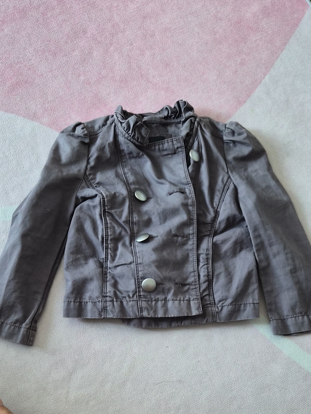 GAP Gray Ruffle Collar Double-Breasted Girls' Jacket